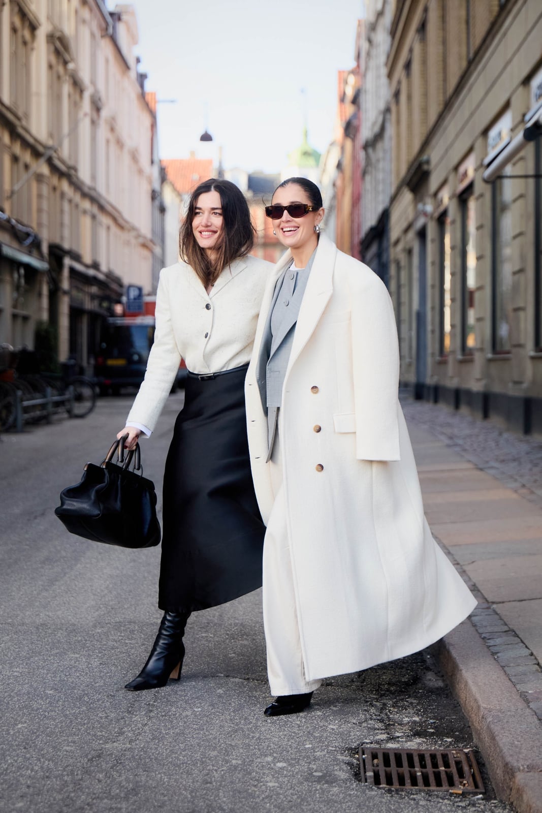 Long Oversized White Coat Over Gray Vest and Black Trousers Long Oversized White Coat Over Gray Vest and Black Trousers — Classy Rich Outfits