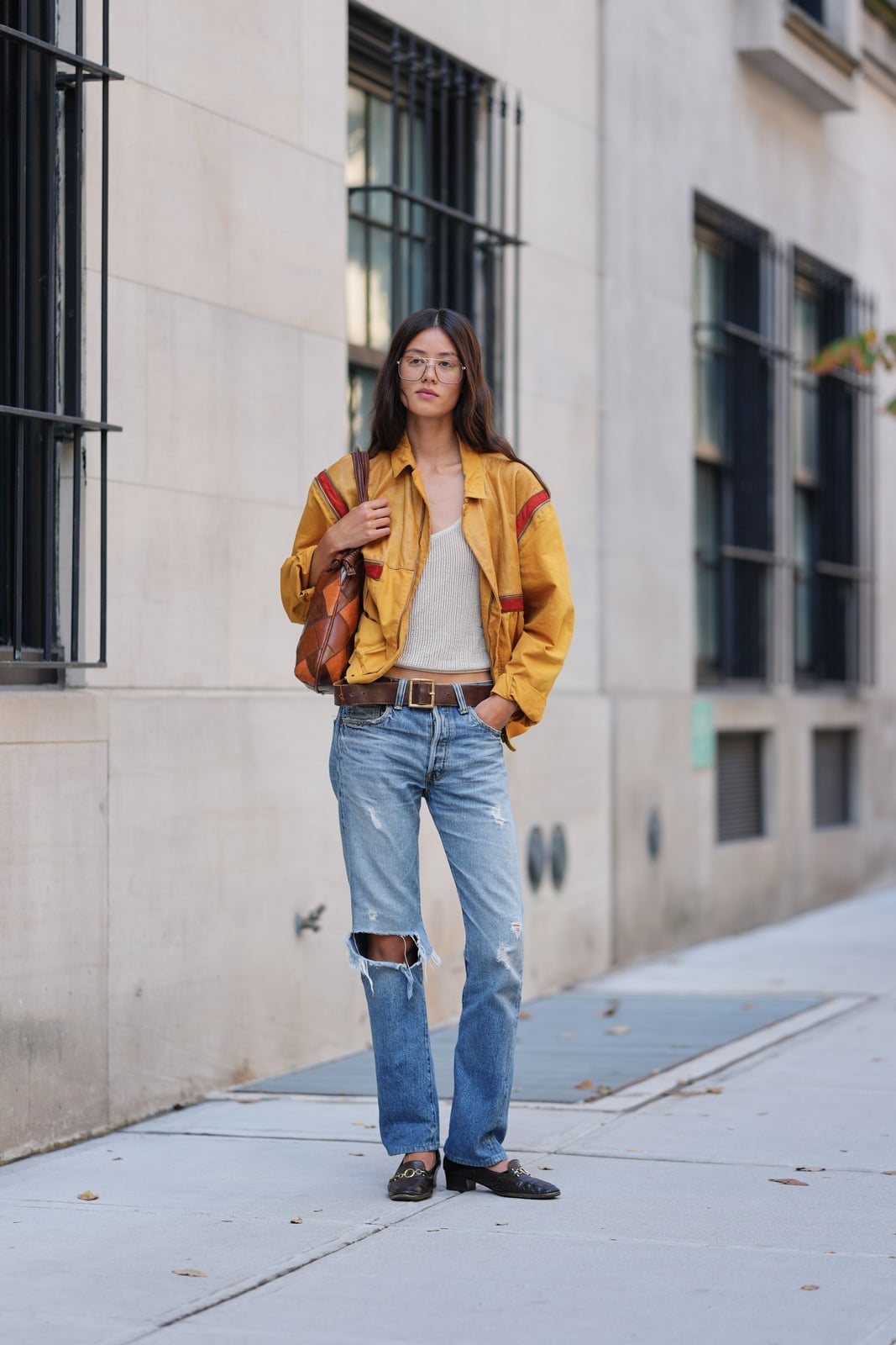 Light Wash Ripped Jeans with Yellow Jacket and Loafers Light Wash Ripped Jeans with Yellow Jacket and Loafers — Classy Ripped Jeans Outfits