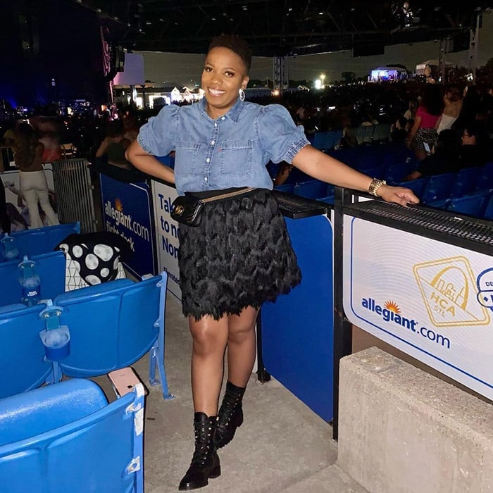 Denim Shirt With Fringe Skirt And Combat Boots — Classy Rock Concert Outfits