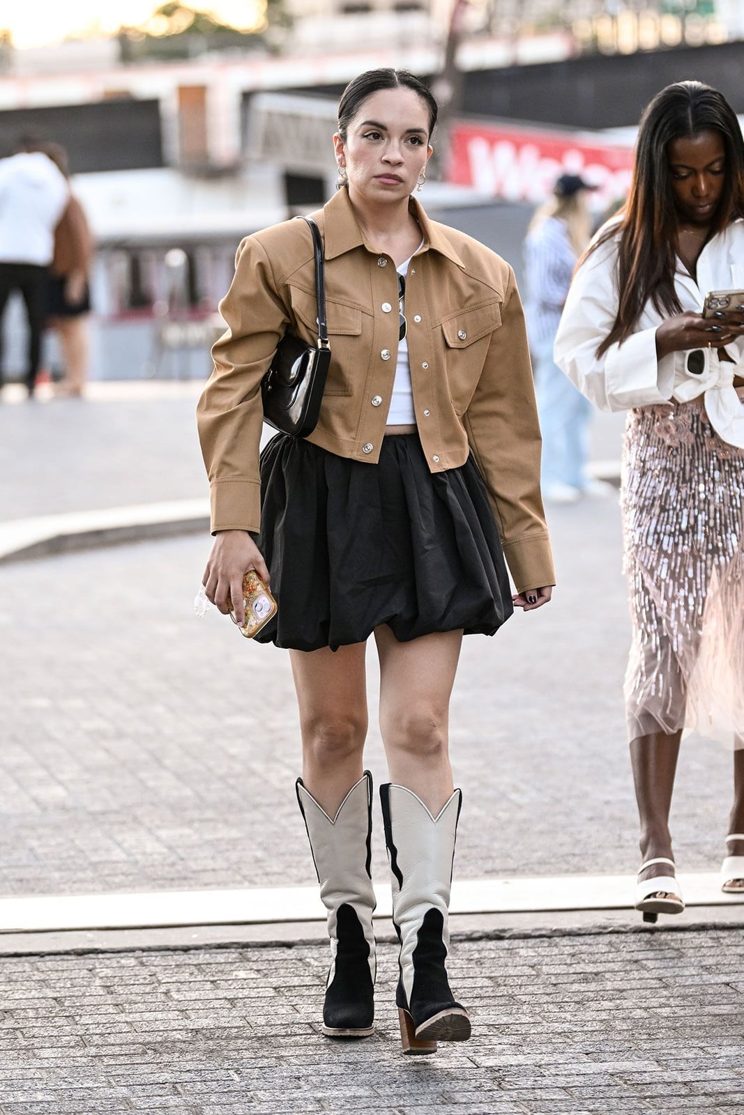 Cropped Twill Jacket With Bubble Skirt — Classy Rock Concert Outfits