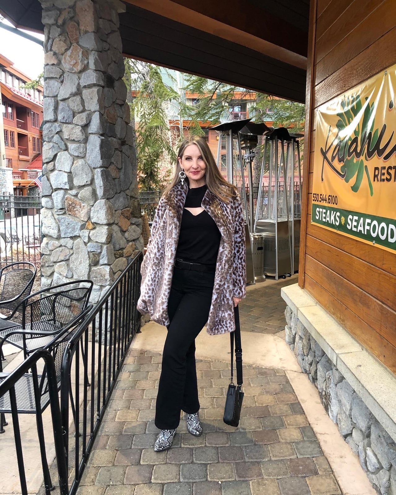 Leopard Print Faux Fur Coat With Snakeskin Boots — Classy Rock Concert Outfits