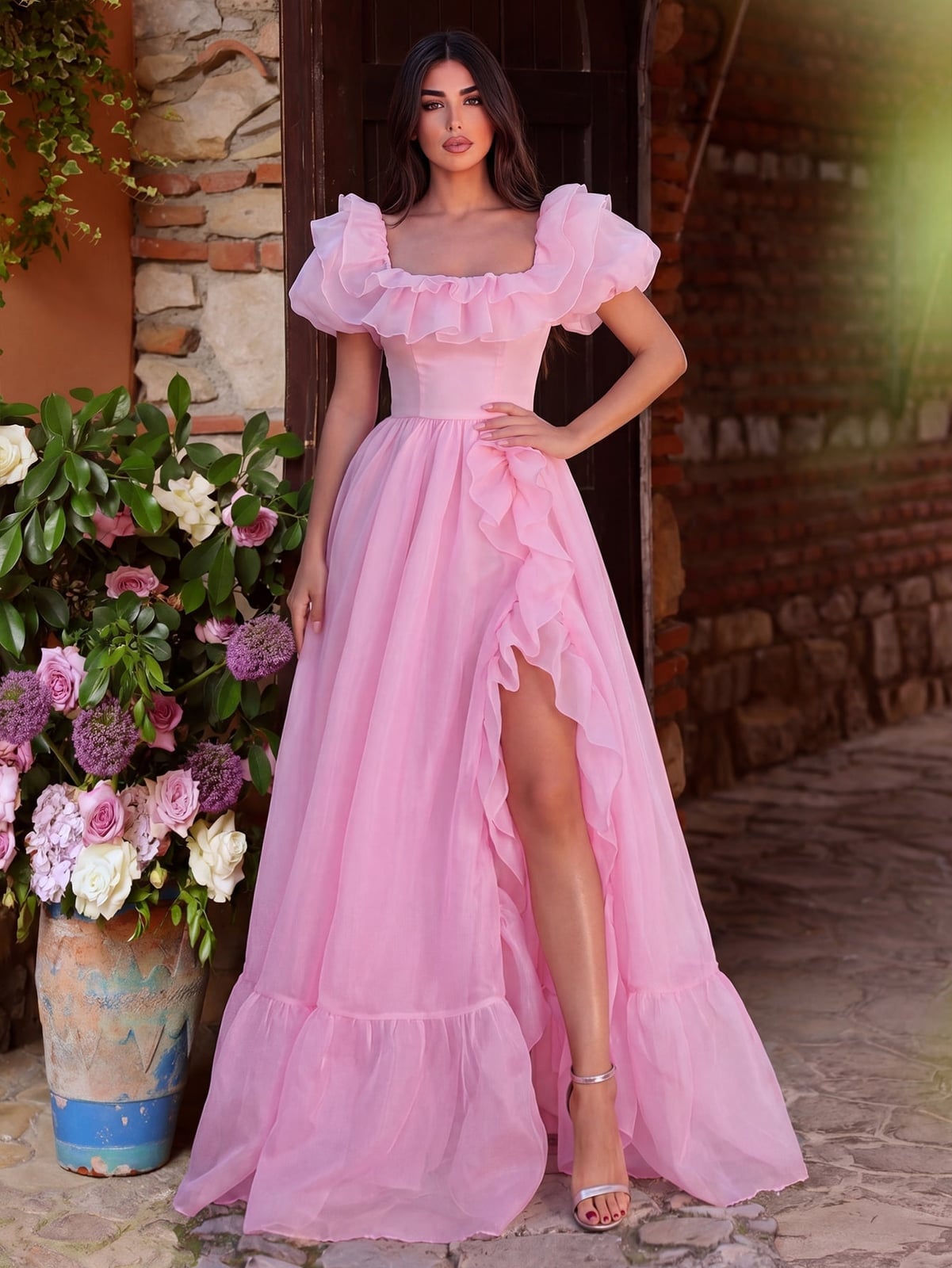 Bright Pink Organza Dress with Statement Ruffle Collar Bright Pink Organza Dress with Statement Ruffle Collar — Classy Ruffle Dresses