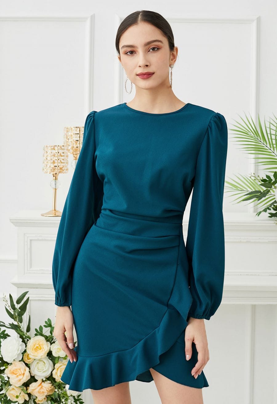 Teal Dress with Asymmetrical Ruffled Hem Teal Dress with Asymmetrical Ruffled Hem — Classy Ruffle Dresses