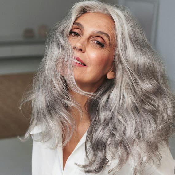 Long Flowing Wavy Salt and Pepper Hair, Mid-Back Long Flowing Wavy Salt and Pepper Hair, Mid-Back — Classy Salt and Pepper Hair