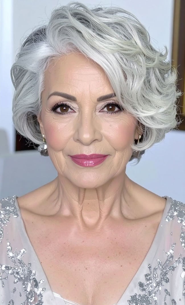 Short Voluminous Bob With Side Swept Bangs Short Voluminous Bob With Side Swept Bangs — Classy Salt and Pepper Hair