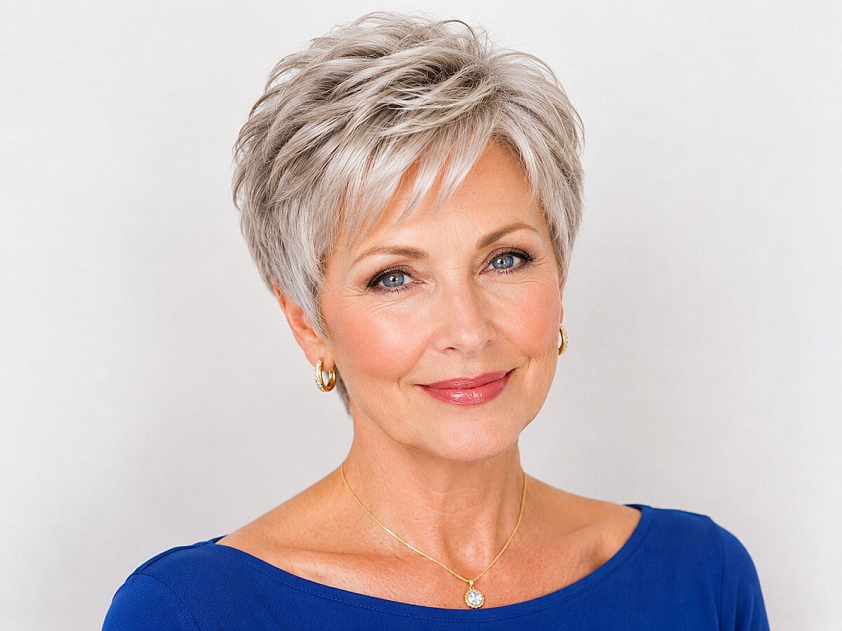 Textured Pixie With Side Swept Bangs Textured Pixie With Side Swept Bangs — Classy Salt and Pepper Hair