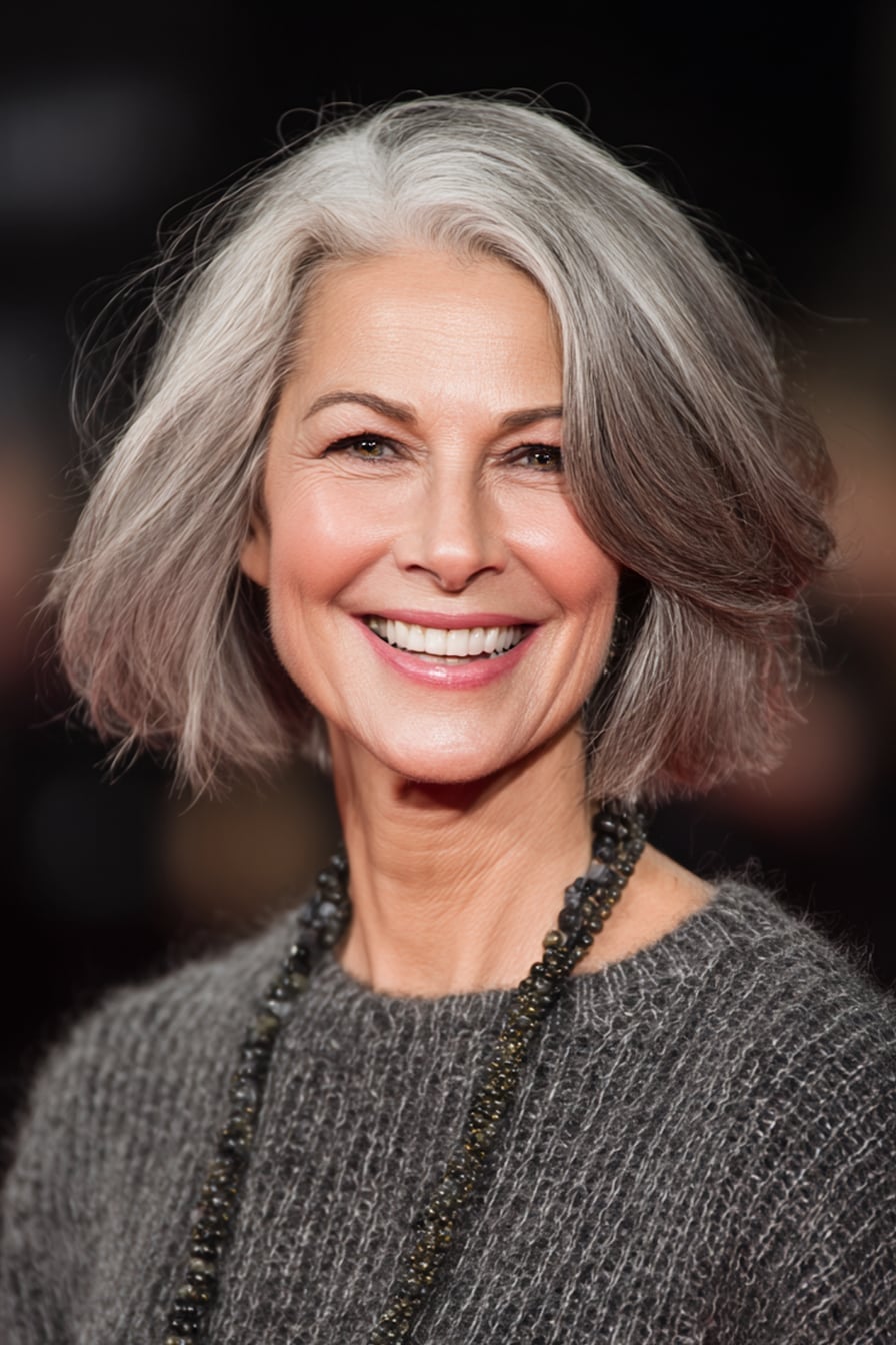 Collarbone Bob With Soft Waves And Volume, Wavy Collarbone Bob With Soft Waves And Volume, Wavy — Classy Salt and Pepper Hair