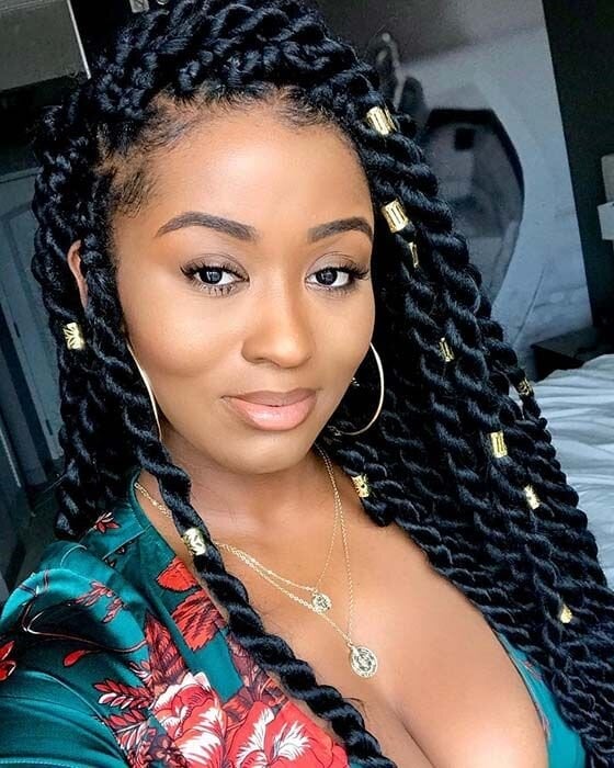 Wavy Twists With Gold Beads Wavy Twists With Gold Beads — Classy Senegalese Twists