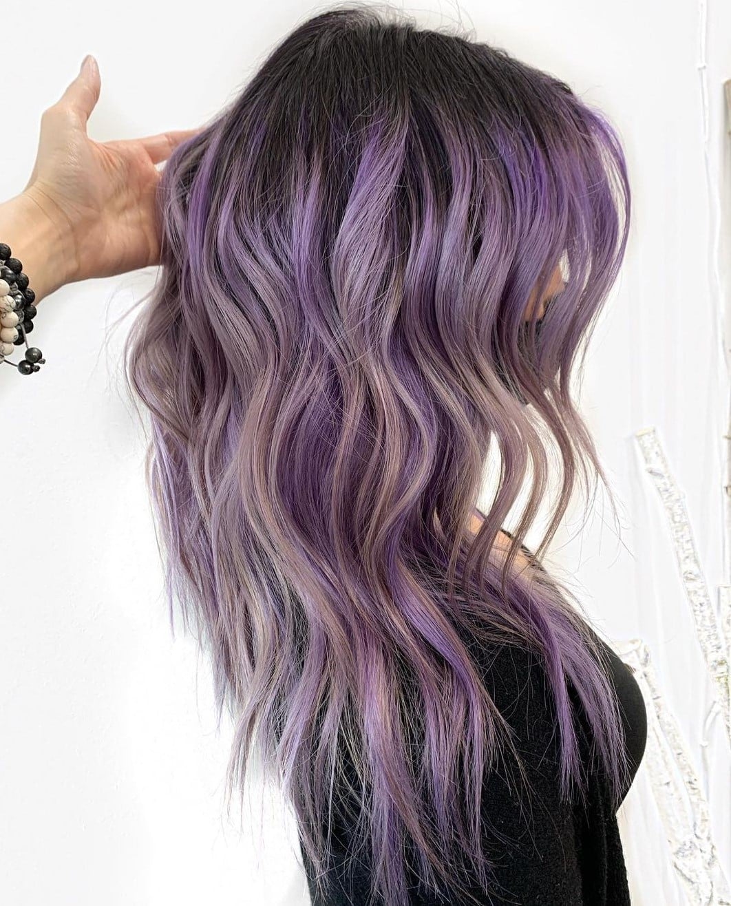 Purple and Gray Wavy Hair with Shadow Root and Black Top Purple and Gray Wavy Hair with Shadow Root and Black Top — Classy Shadow Root