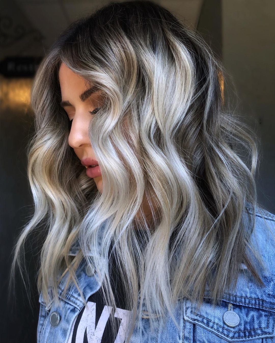 Ash Blonde Highlights with Shadow Root and Denim Jacket Ash Blonde Highlights with Shadow Root and Denim Jacket — Classy Shadow Root