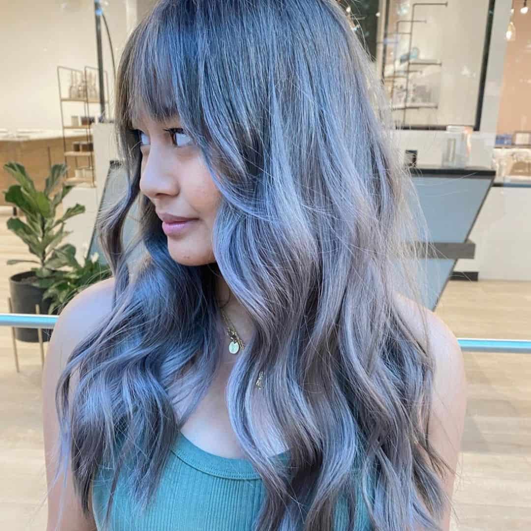 Gray-blue Hair with Shadow Root and Green Tank Top Gray-blue Hair with Shadow Root and Green Tank Top — Classy Shadow Root