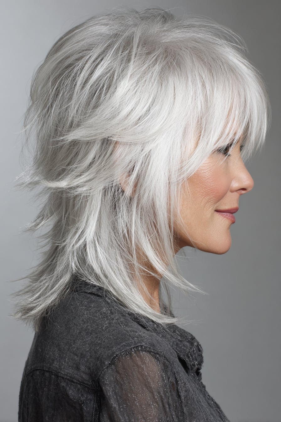 Mid-Back Silver Gray Shag Mid-Back Silver Gray Shag — Classy Shag Hair