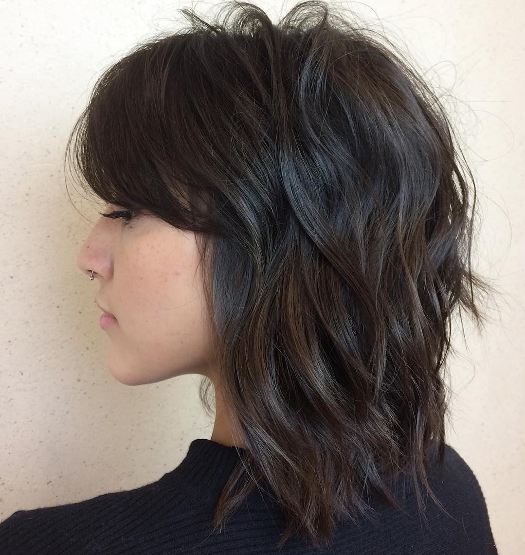 Mid-Back Dark Brown Shag No Bangs With Air Dried Mid-Back Dark Brown Shag No Bangs With Air Dried — Classy Shag Hair