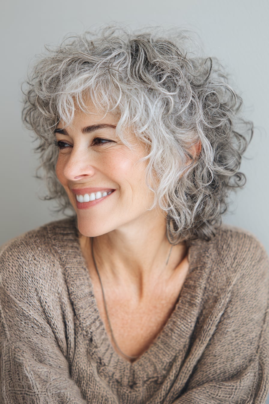 Salt and Pepper Gray Shag With Wispy Bangs Salt and Pepper Gray Shag With Wispy Bangs — Classy Shag Hair