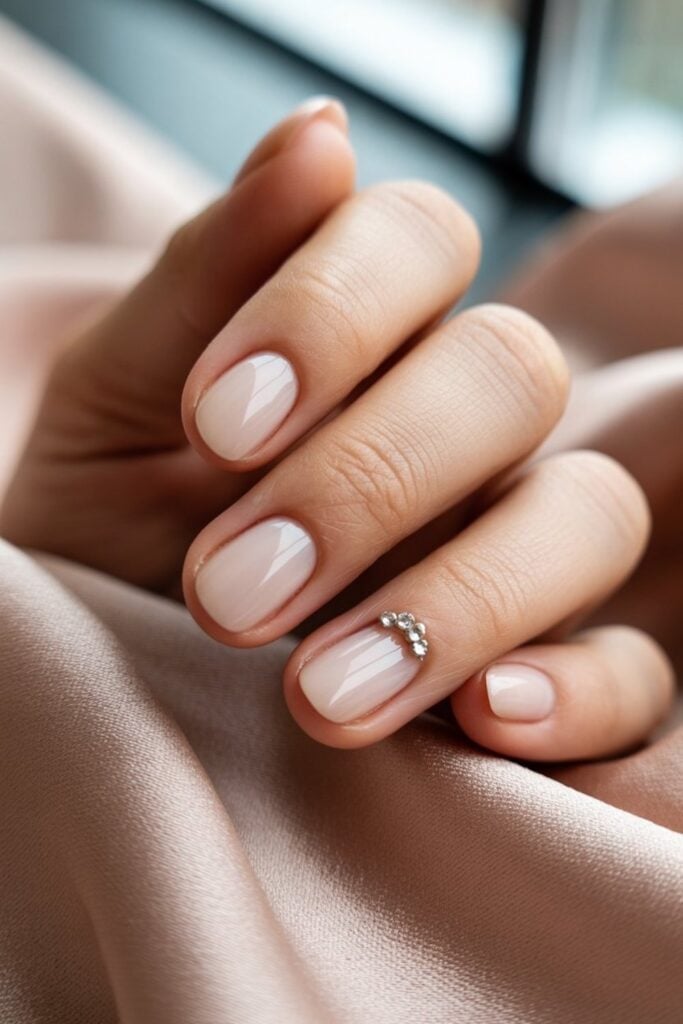 Short Soft Square Sheer Pink Nude with Rhinestones Short Soft Square Sheer Pink Nude with Rhinestones — Classy Sheer Nails
