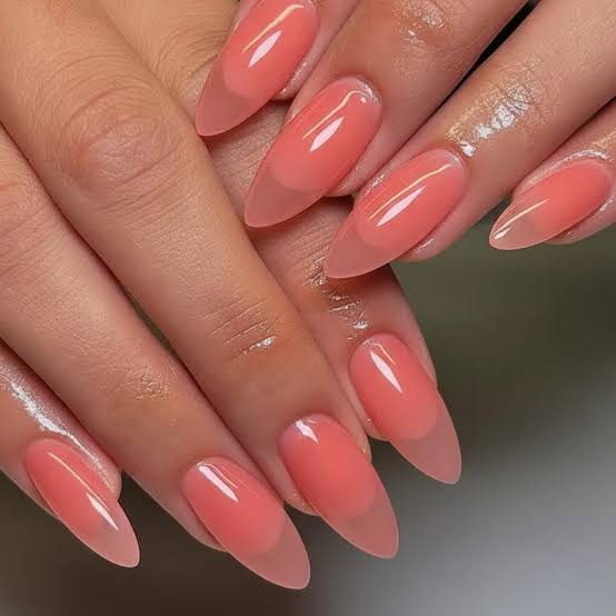 Long Almond Vibrant Coral Jelly Long Almond Vibrant Coral Jelly — Classy Sheer Nails