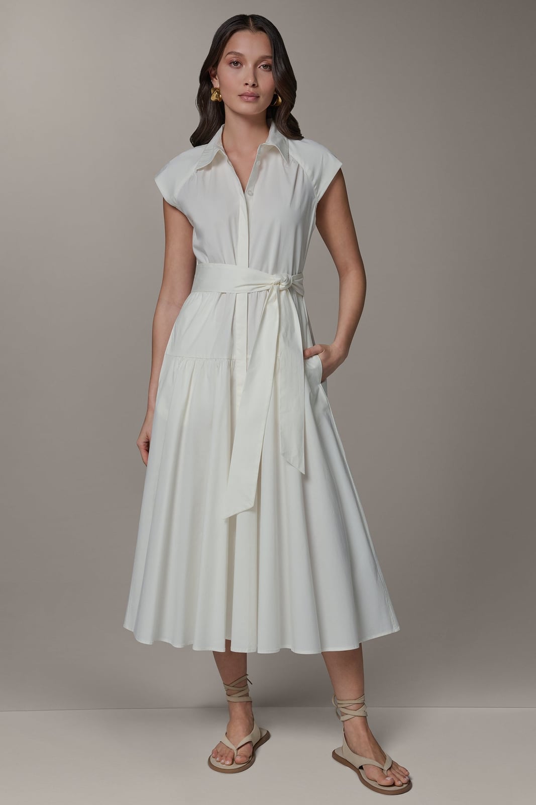 Cream Cotton Tiered A-Line Shirt Dress for Casual Style Cream Cotton Tiered A-Line Shirt Dress for Casual Style — Classy Shirt Dress Outfits