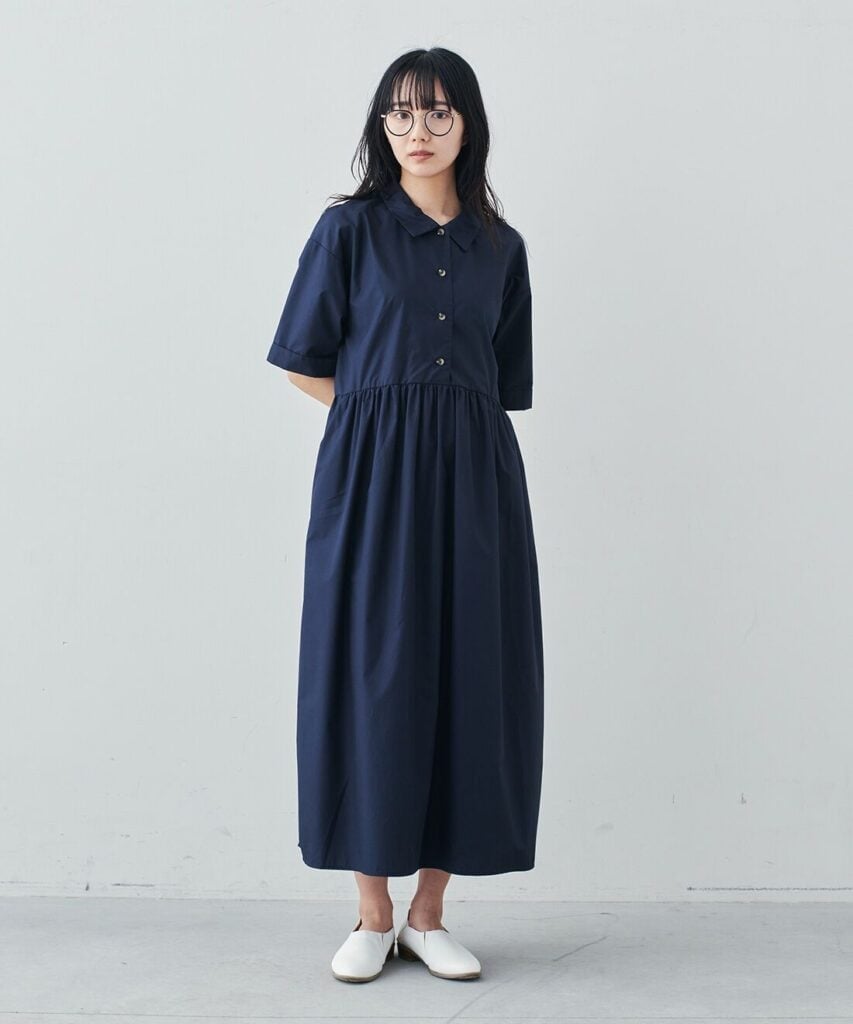 Dark Navy A-Line Shirt Dress with Gathered Waist Dark Navy A-Line Shirt Dress with Gathered Waist — Classy Shirt Dress Outfits