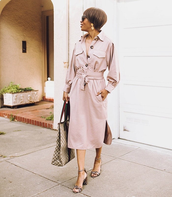 Pink Belted Shirt Dress with Leopard Print Heels Pink Belted Shirt Dress with Leopard Print Heels — Classy Shirt Dress Outfits
