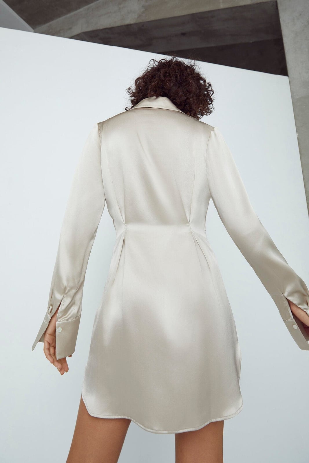 Champagne Satin Mini Shirt Dress for Evening Wear Classy Shirt Dress Outfits
