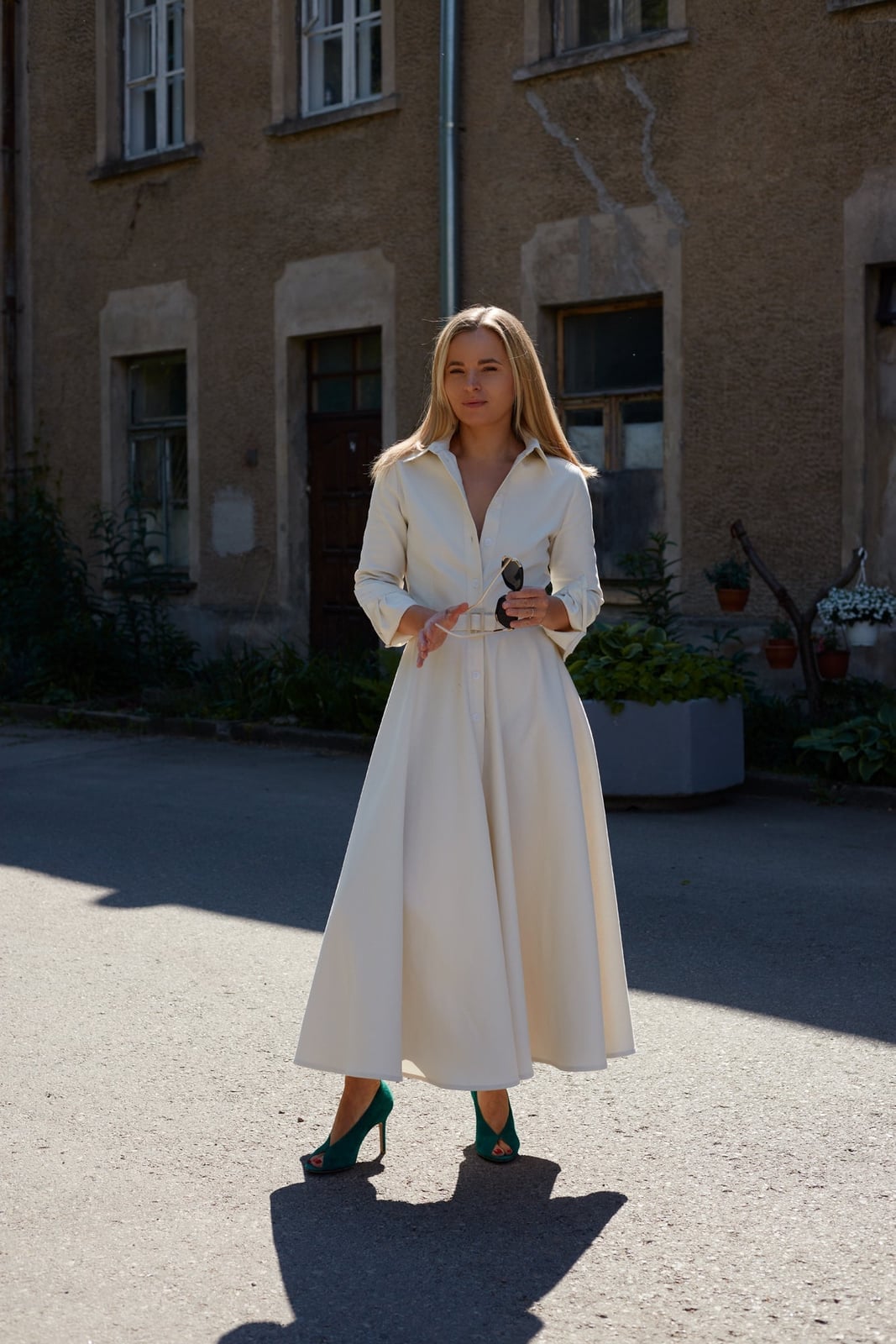 Off-White Denim Shirt Dress With Belt — Classy Shirt Dresses