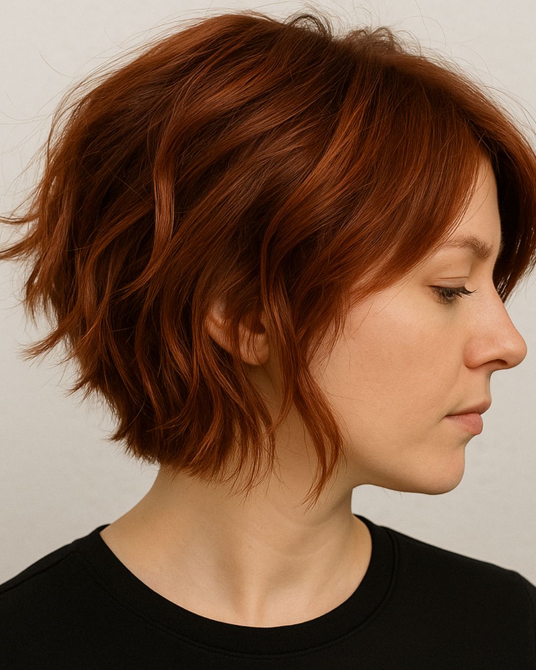 Copper Red Wavy Bob With Layers — Classy Short Hair Haircuts
