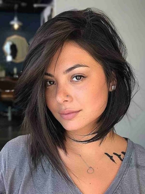Asymmetrical Dark Brown Bob — Classy Short Hair Haircuts