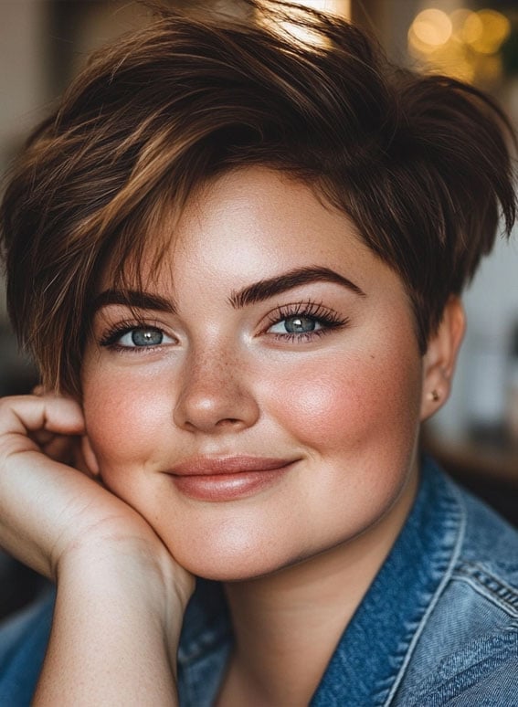 Layered Pixie Volume Top Brown Blonde Layered Pixie Volume Top Brown Blonde — Classy Short Haircuts for Round Faces
