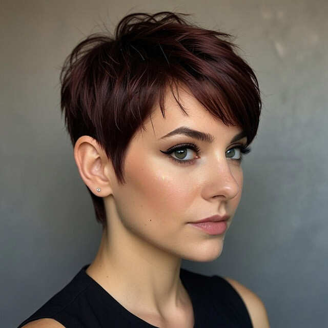 Textured Pixie Dark Brown Wavy Textured Pixie Dark Brown Wavy — Classy Short Haircuts for Round Faces