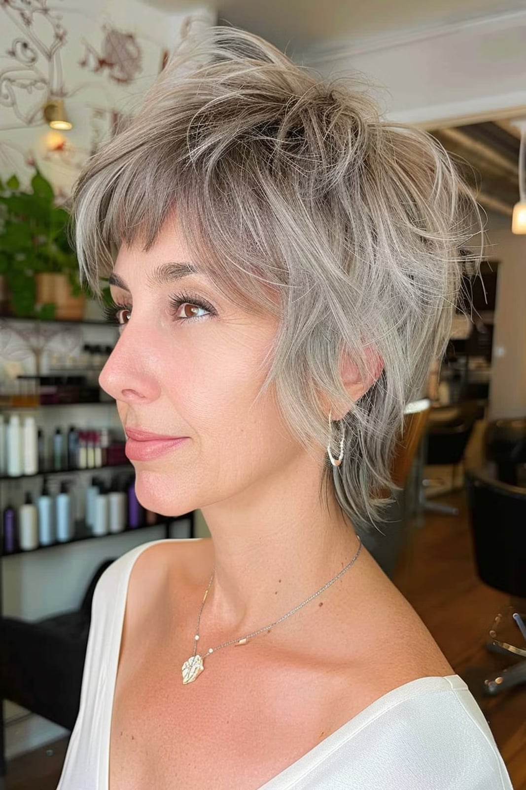 Ash Blonde Shag With Root Shadow Ash Blonde Shag With Root Shadow — Classy Short Shaggy Haircut