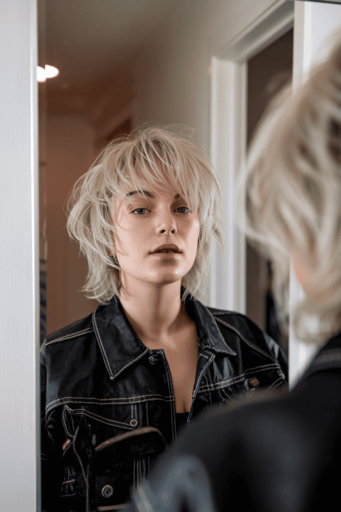 Collarbone Ash Blonde Wolf Cut With Wispy Bangs Collarbone Ash Blonde Wolf Cut With Wispy Bangs — Classy Short Wolf Cut