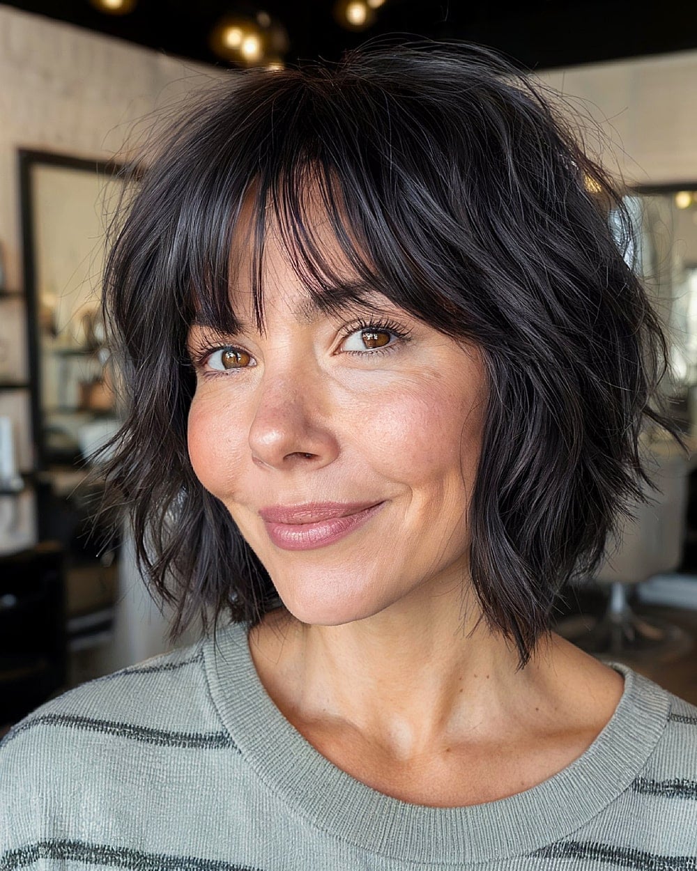 Collarbone Dark Brown Wolf Cut, Featuring A Side Parting And Wavy Collarbone Dark Brown Wolf Cut, Featuring A Side Parting And Wavy — Classy Short Wolf Cut