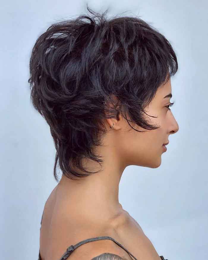 Ear Length Dark Brown Wolf Cut Ear Length Dark Brown Wolf Cut — Classy Short Wolf Cut