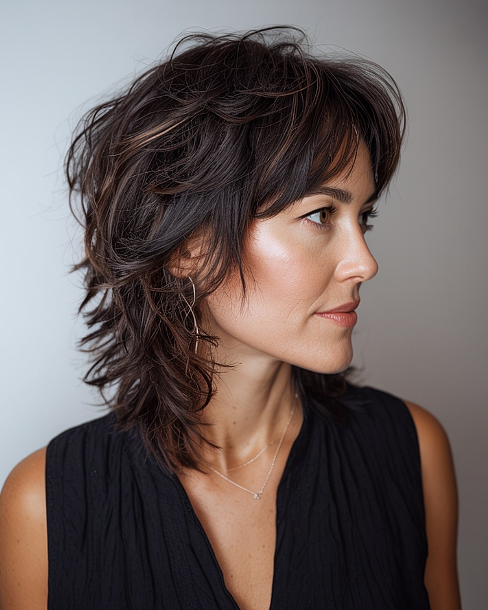 Collarbone Dark Brown Wolf Cut Collarbone Dark Brown Wolf Cut — Classy Short Wolf Cut