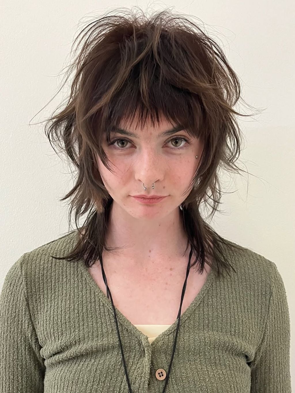 Collarbone Dark Brown Wolf Cut With Curtain Bangs Collarbone Dark Brown Wolf Cut With Curtain Bangs — Classy Short Wolf Cut