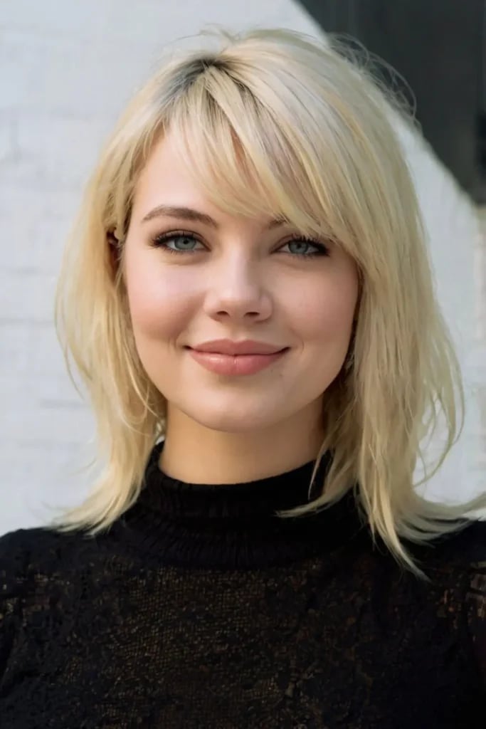Collarbone Ash Blonde Blowout With Side Bangs, Wavy Collarbone Ash Blonde Blowout With Side Bangs, Wavy — Classy Side Bangs Hairstyles
