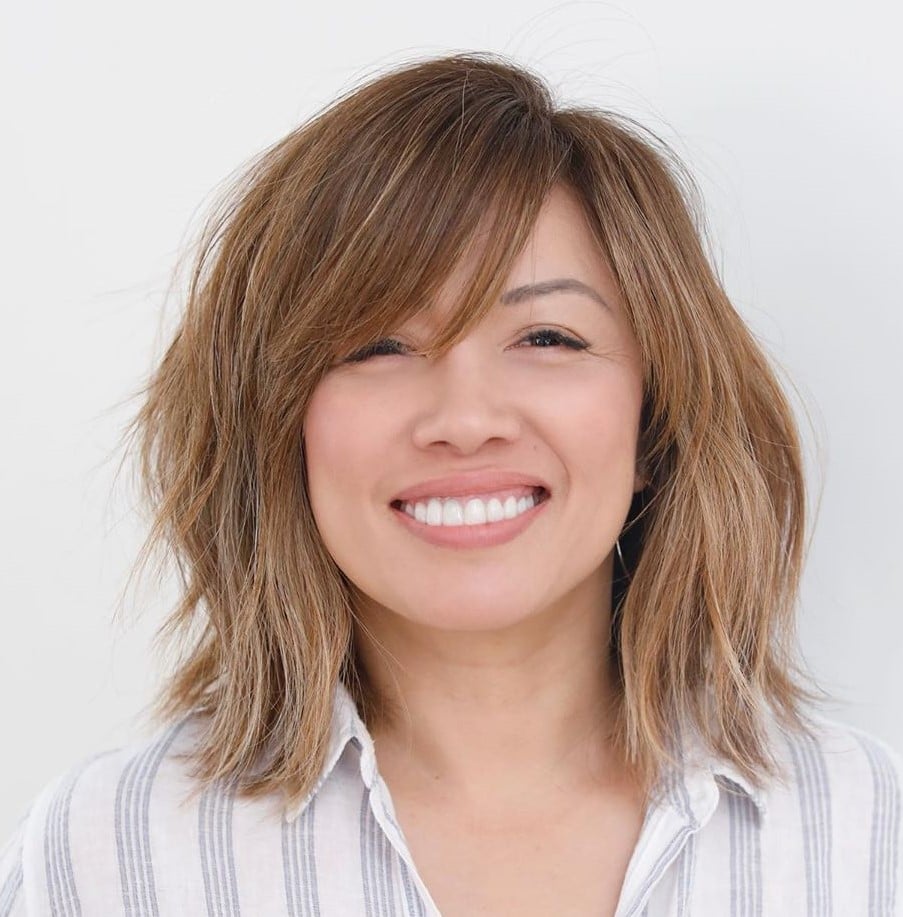 Collarbone Textured Shag With Side Bangs Collarbone Textured Shag With Side Bangs — Classy Side Bangs Hairstyles
