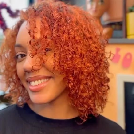Copper Curly Shoulder Length Layers Copper Curly Shoulder Length Layers — Classy Side Bangs Hairstyles