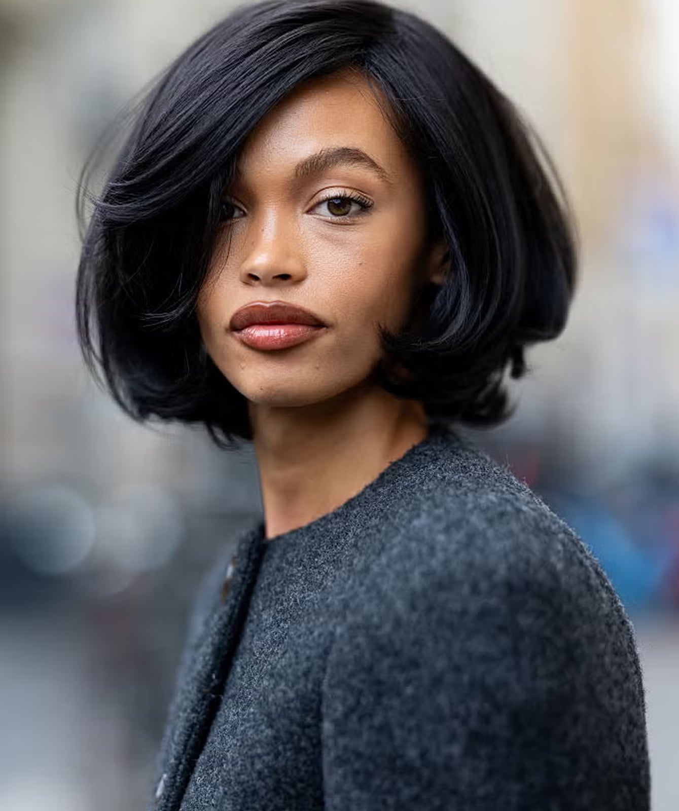 Voluminous Chin Length Black Bob Voluminous Chin Length Black Bob — Classy Side Part Bob