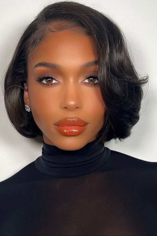 Glossy Dark Brown Bob With Soft Waves Glossy Dark Brown Bob With Soft Waves — Classy Side Part Bob