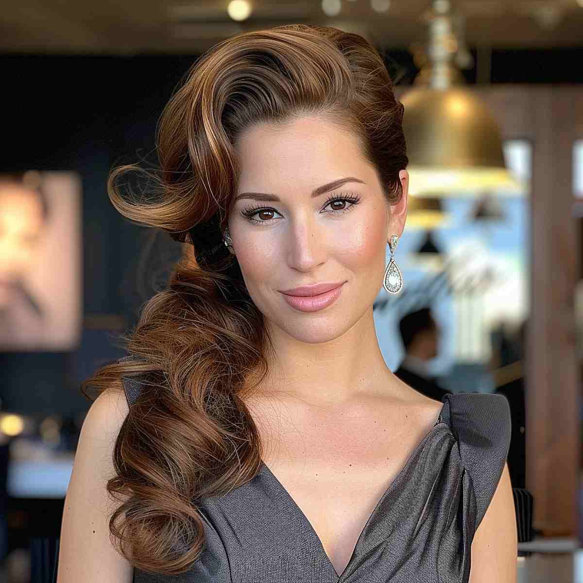 Voluminous Wavy Ponytail With Sweeping Bangs — Classy Side Part Ponytail