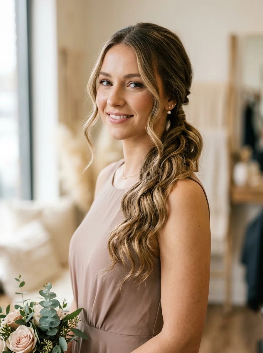 Wavy Ponytail With Balayage Highlights — Classy Side Part Ponytail