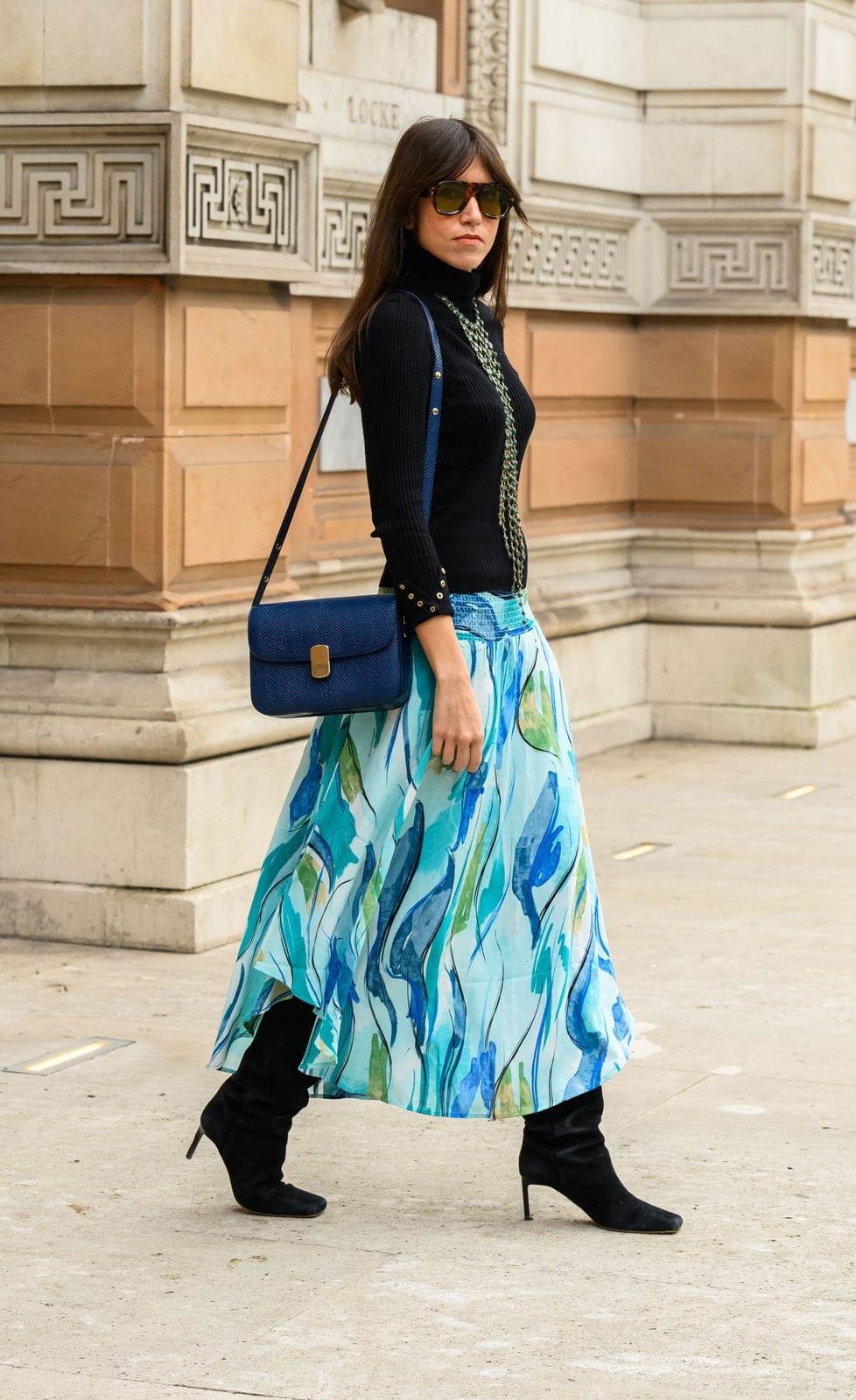 Abstract Print Maxi Skirt with Black Turtleneck Abstract Print Maxi Skirt with Black Turtleneck — Classy Skirt Outfit Work