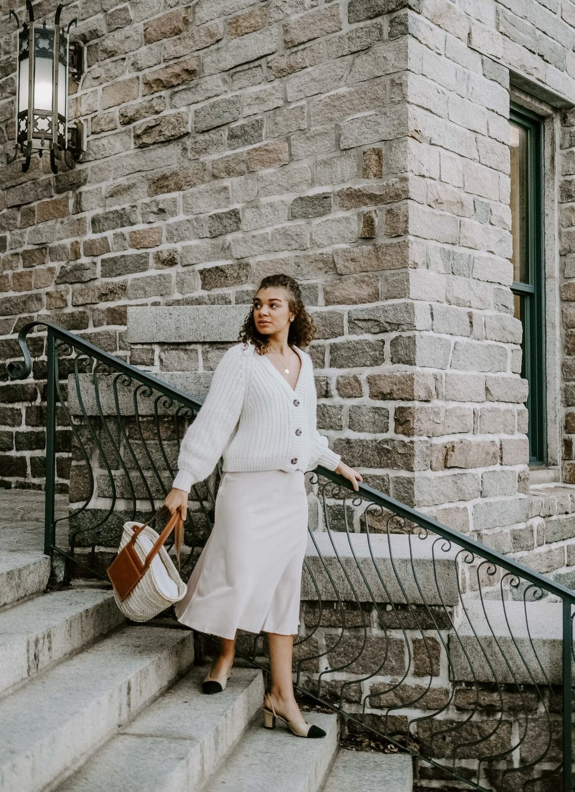 Pale Pink Satin Skirt With Knit Cardigan — Classy Slip Skirt Outfits