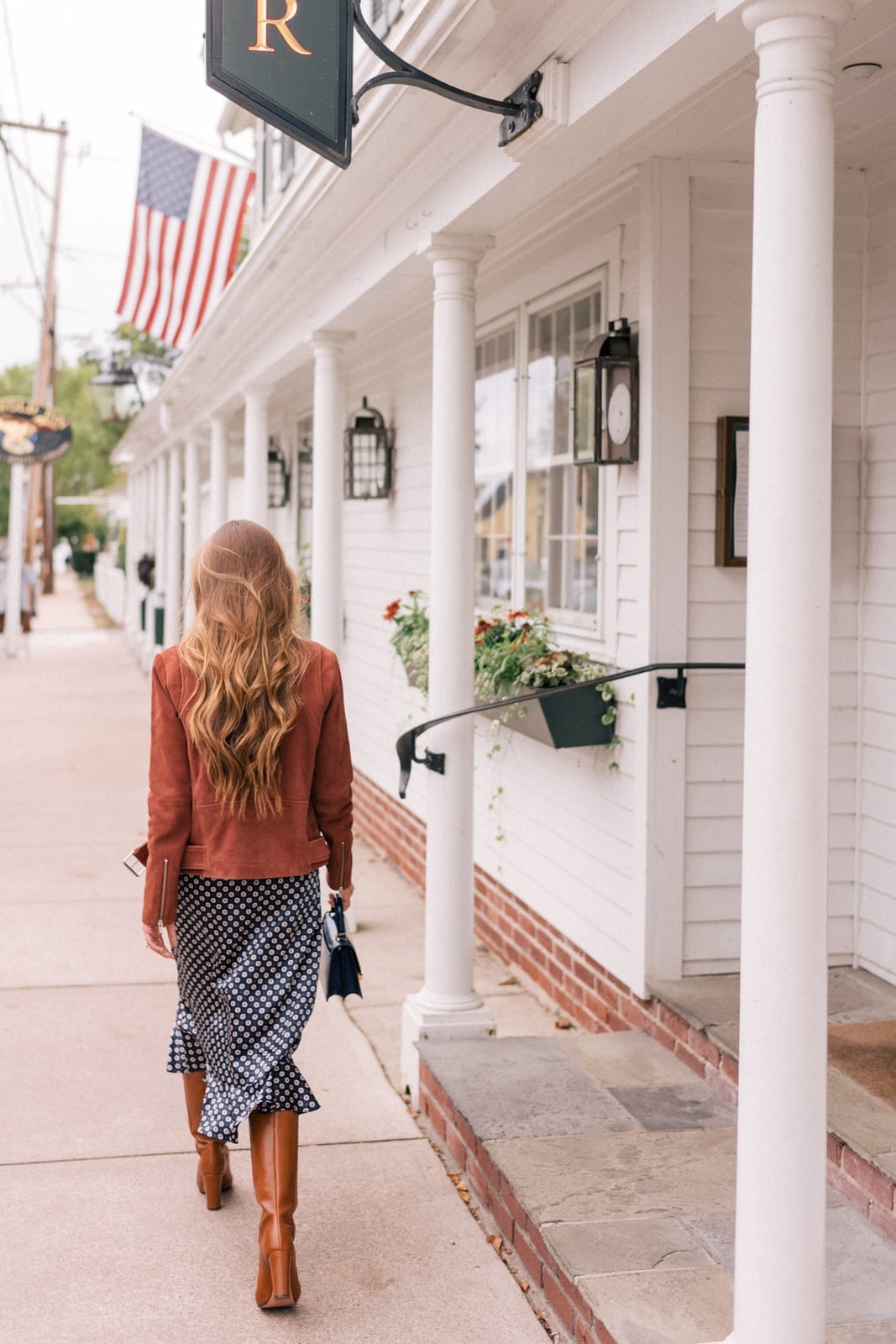 Patterned Midi Skirt With Suede Moto Jacket — Classy Slip Skirt Outfits
