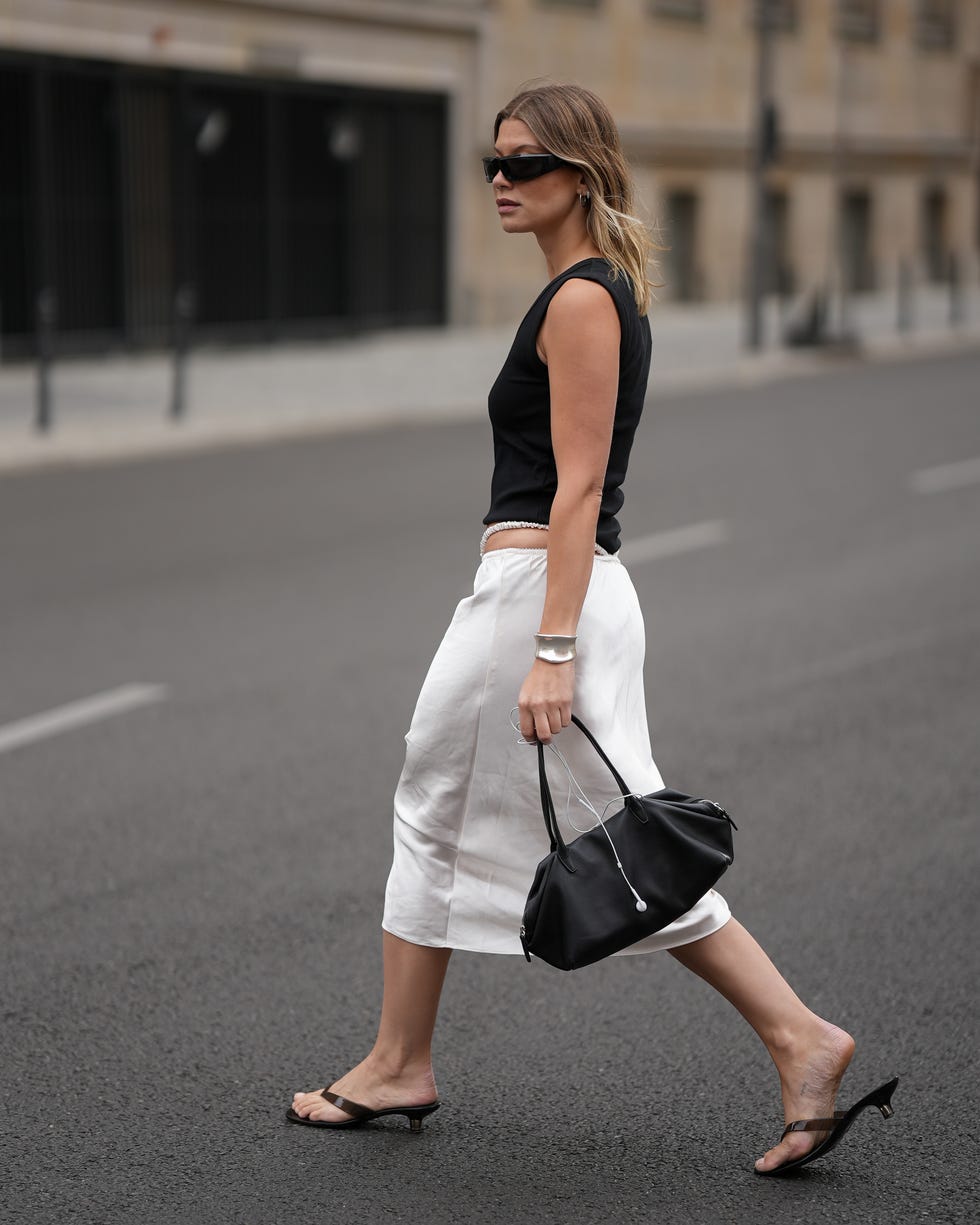 White Linen Slip Skirt With Black Top and Silver Bracelet — Classy Slip Skirt Outfits