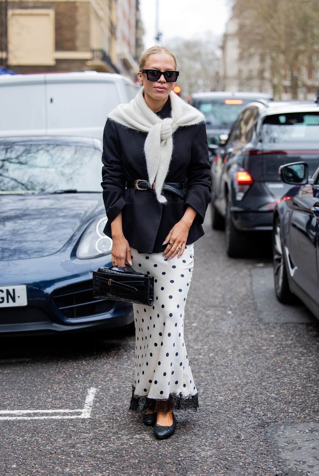 White Polka Dot Maxi Skirt With Lace Hem — Classy Slip Skirt Outfits