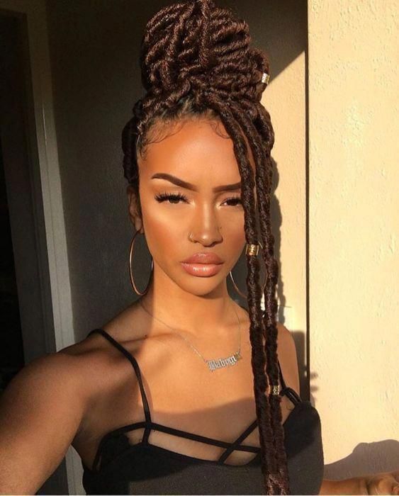 Mid-Back High Bun With Hanging Locs — Classy Soft Locs Hairstyles