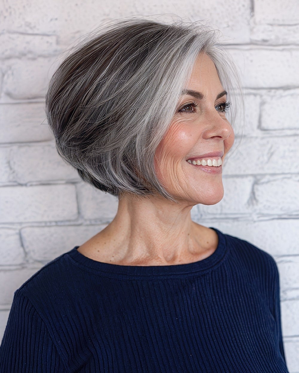 Gray Silver Stacked Bob With Side Part Gray Silver Stacked Bob With Side Part — Classy Stacked Bob