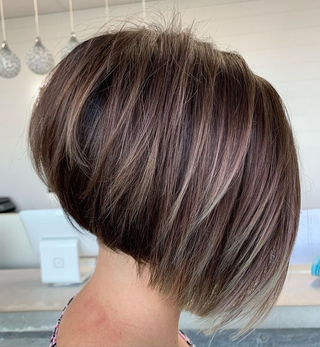 Dark Brown Stacked Bob Wavy Fine Dark Brown Stacked Bob Wavy Fine — Classy Stacked Bob